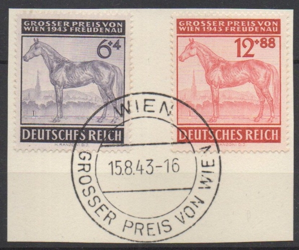 Michel Nr. 857 - 858, Galopprennen auf Briefstück.